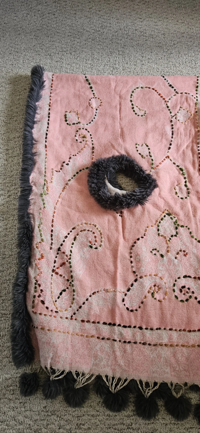 Pink Floral Embroidered Poncho