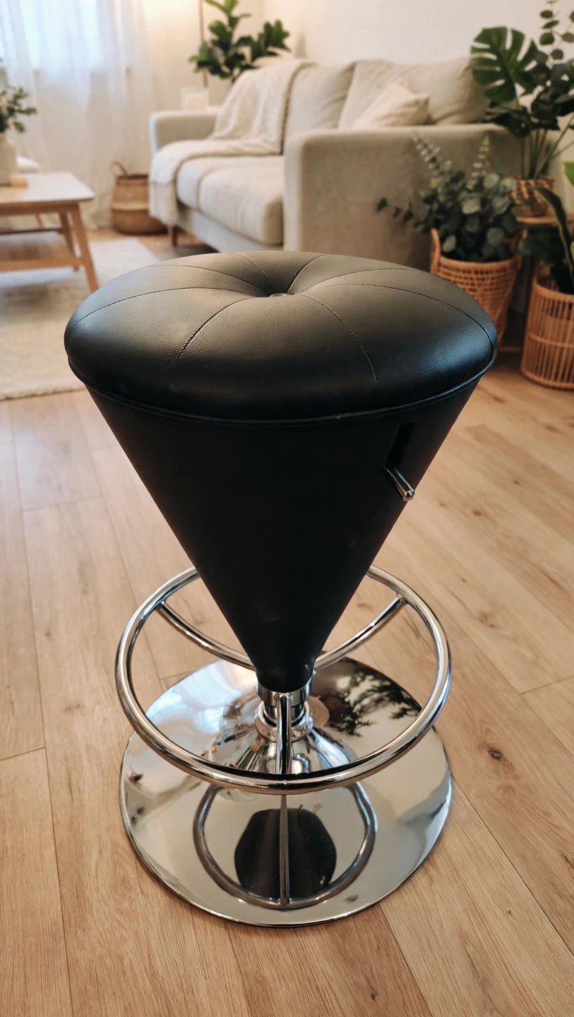 Black Faux Leather Adjustable Bar Stool