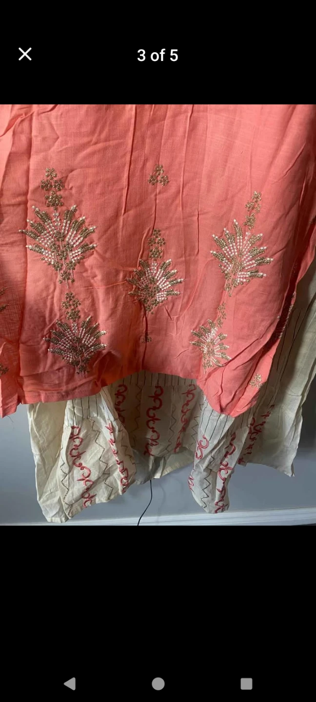 Embroidered Coral and Cream Kurti - photo 3