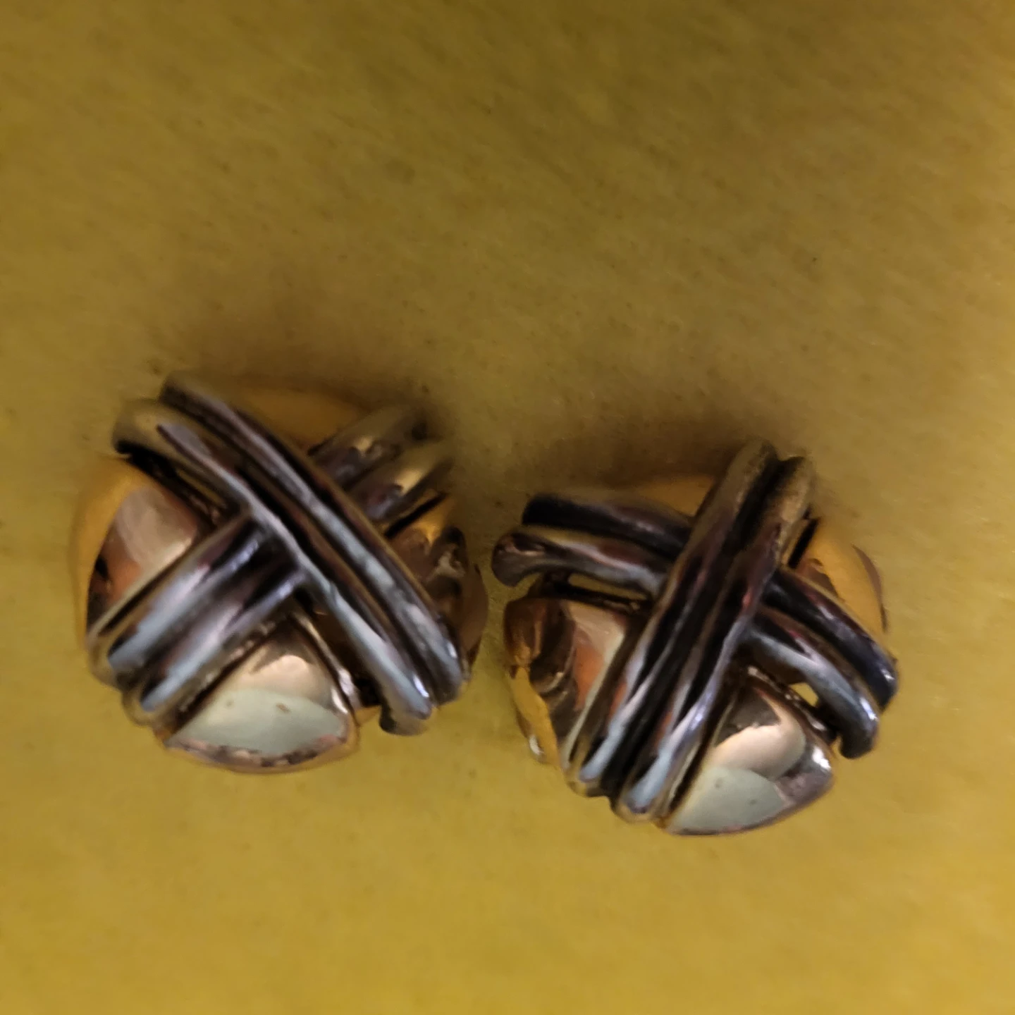 Two-Tone X Design Clip-On Earrings