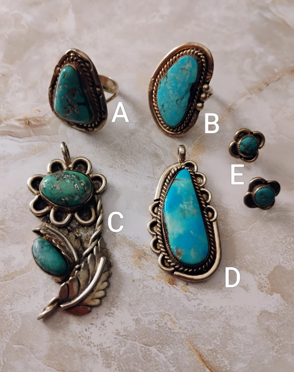 LOT OF GENUINE TURQUOISE AND STERLING SILVER JEWELRY PIECES