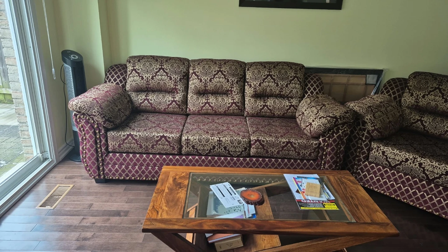 Traditional Damask Sofa & Chair Set – Burgundy & Gold - photo 2