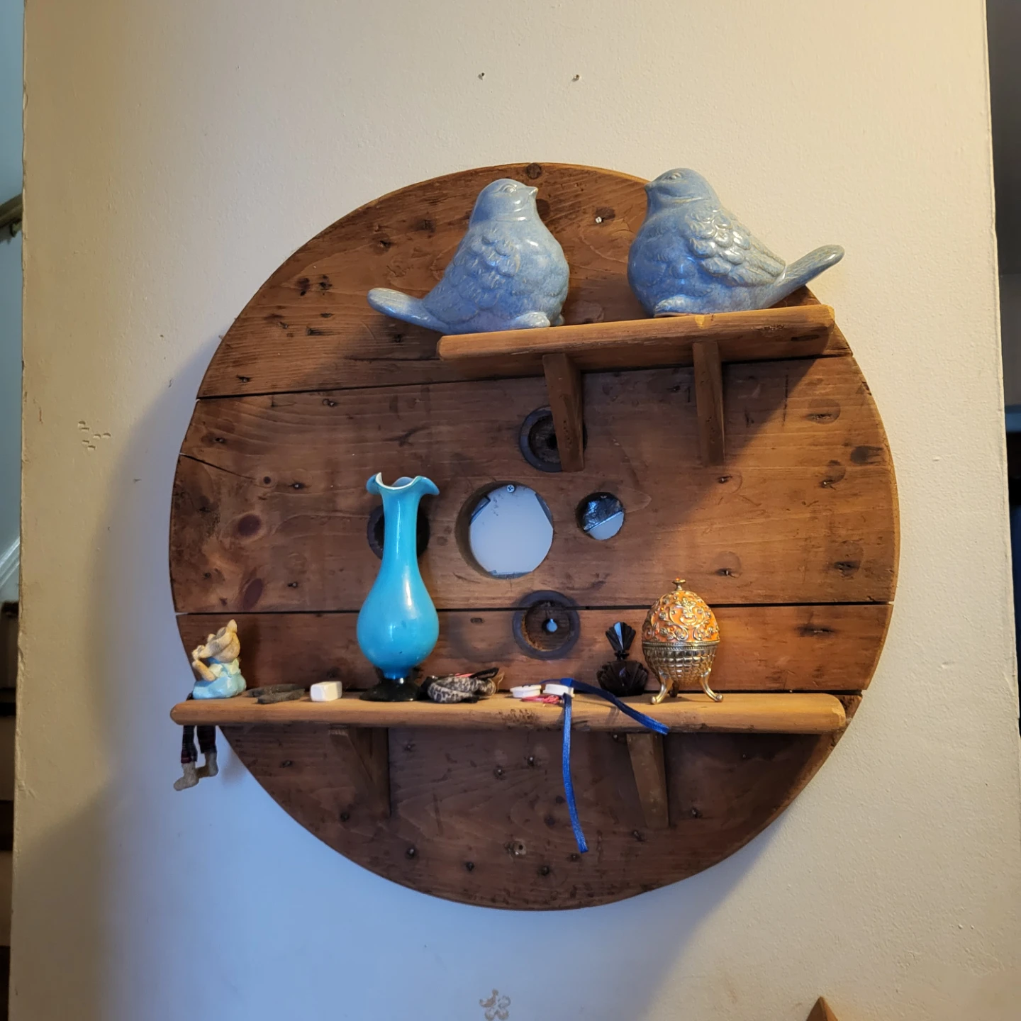 Rustic Wooden Spool Wall Shelf