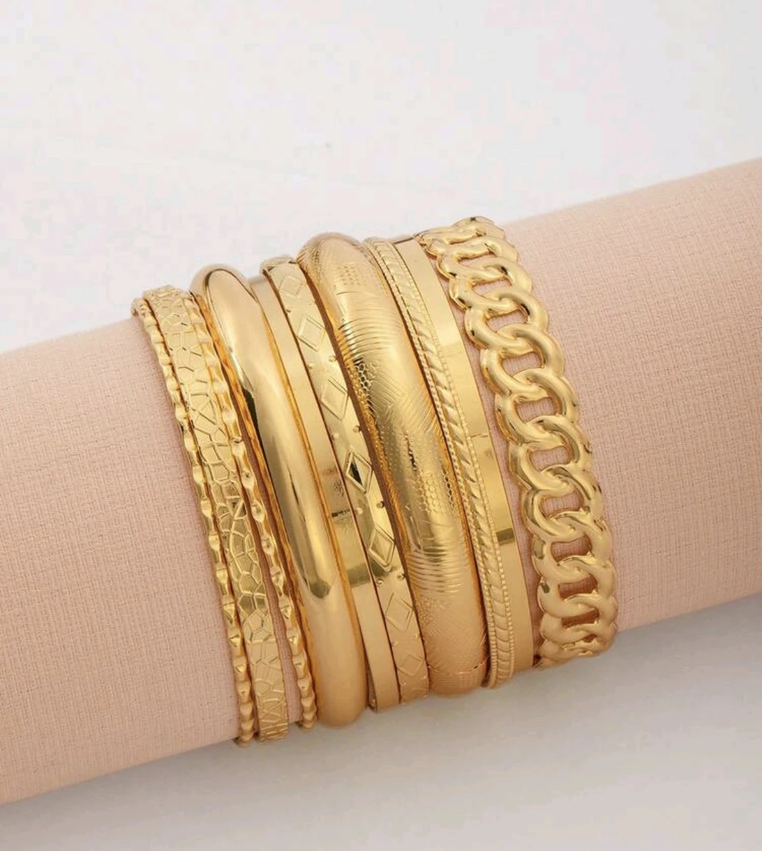Set of 9 Gold-Tone Metal Bangles - photo 2