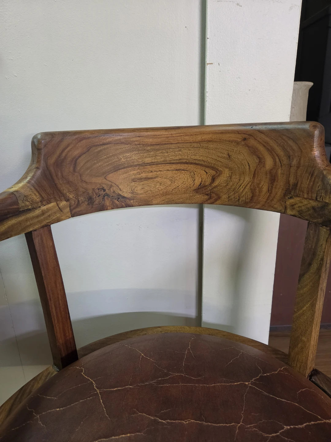 Set of 2 Solid Santos rosewood Chairs with Leather Seats - photo 3