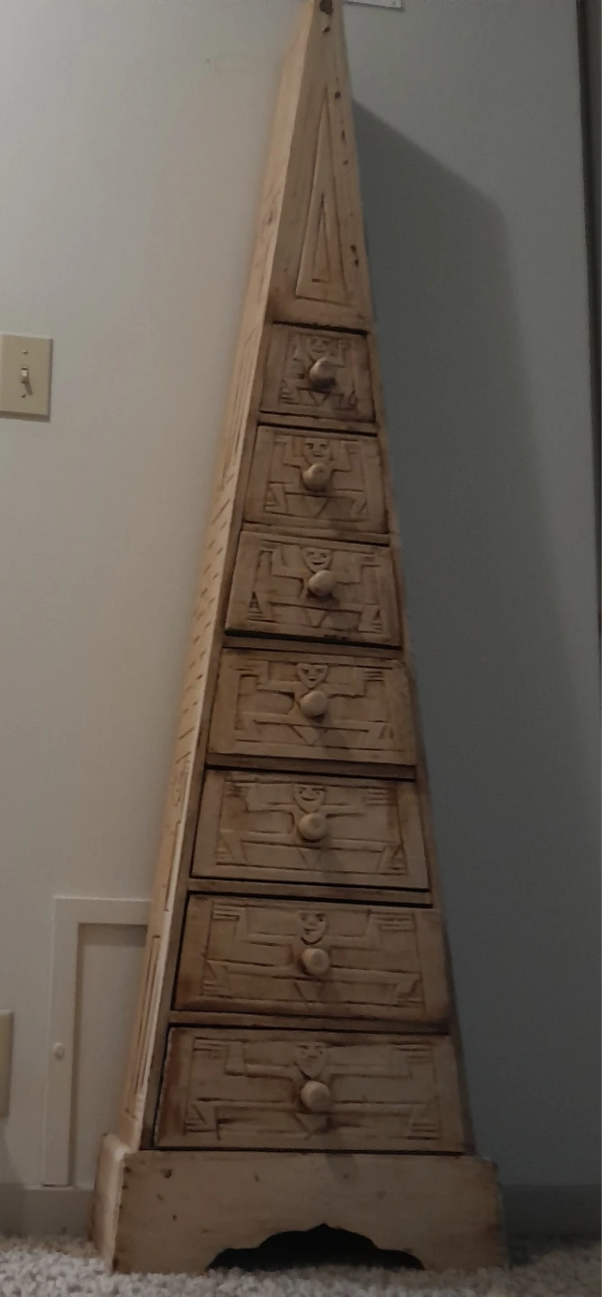 Tall Wooden Pyramid Chest of Drawers
