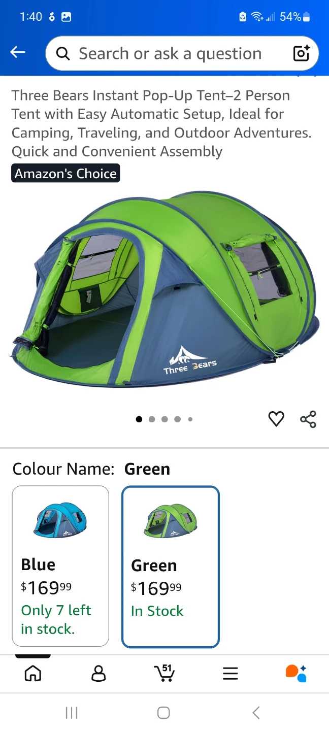 Three Bears 2-Person Pop-Up Tent