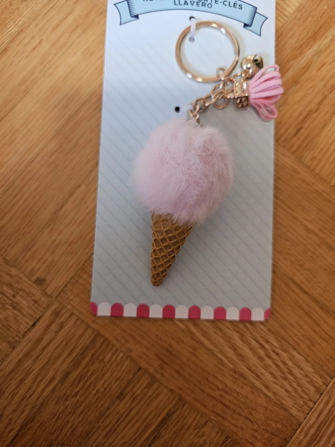Ice Cream Cone Pom Pom Keychain