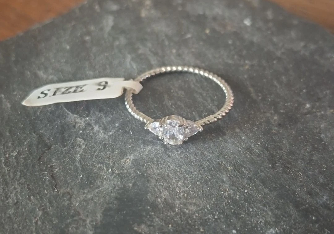 Size 9 - Silver-Tone Three Stone Ring