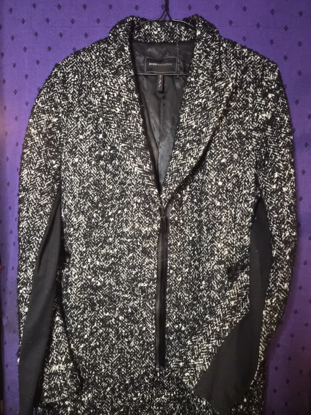 Wool blend Black and White Tweed Coat - Large - photo 2