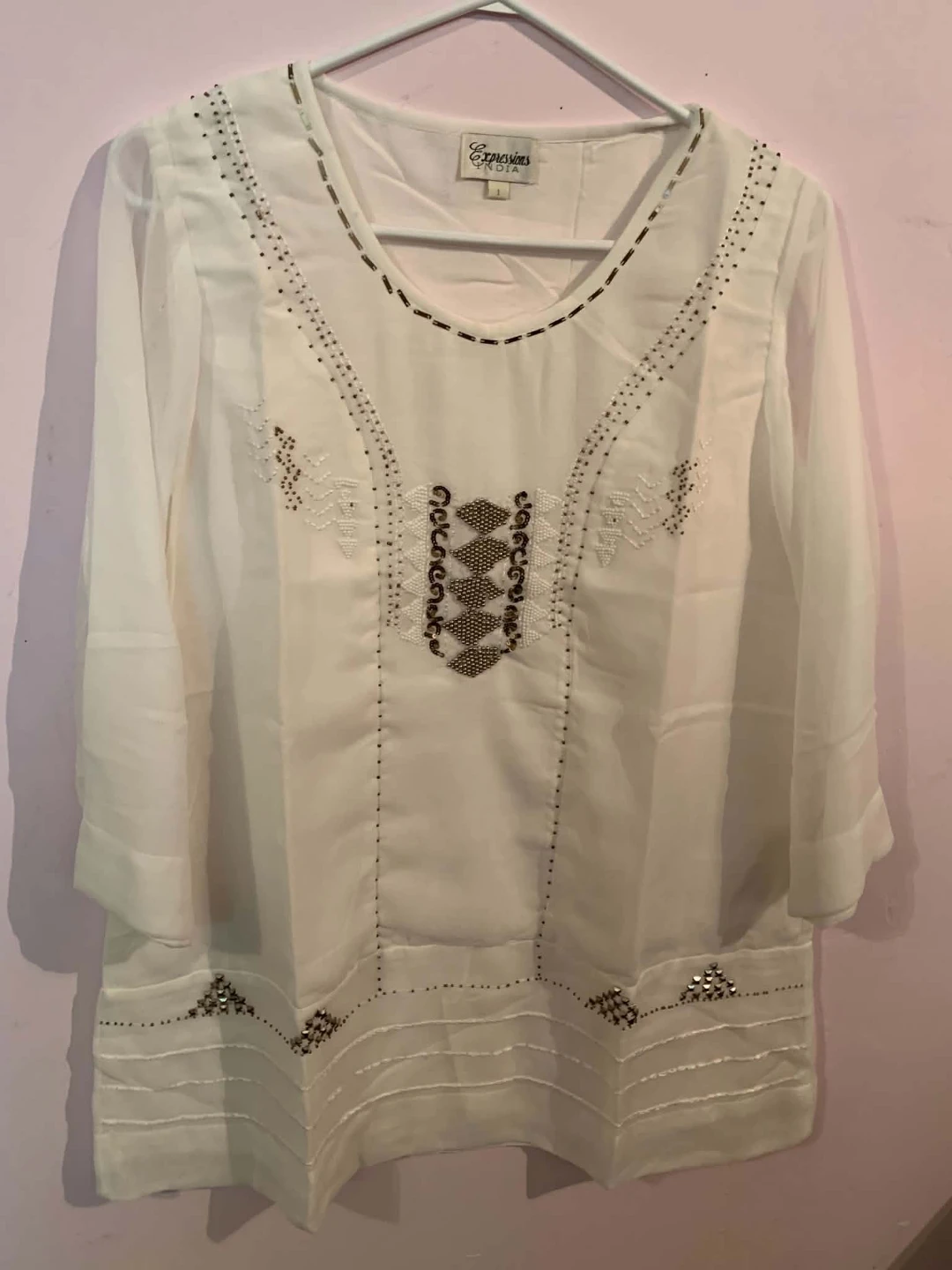 Expressions India White Beaded Tunic - photo 2