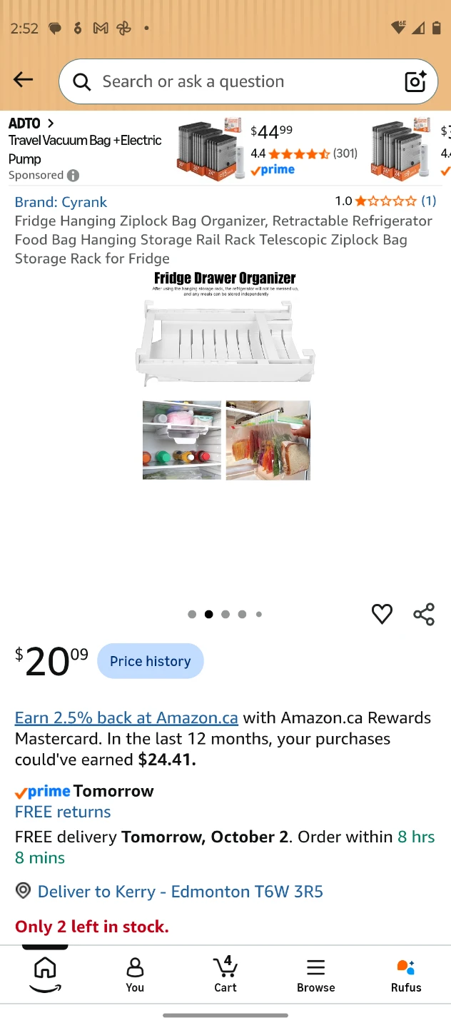 Cyrank Retractable Fridge Ziplock Bag Organizer