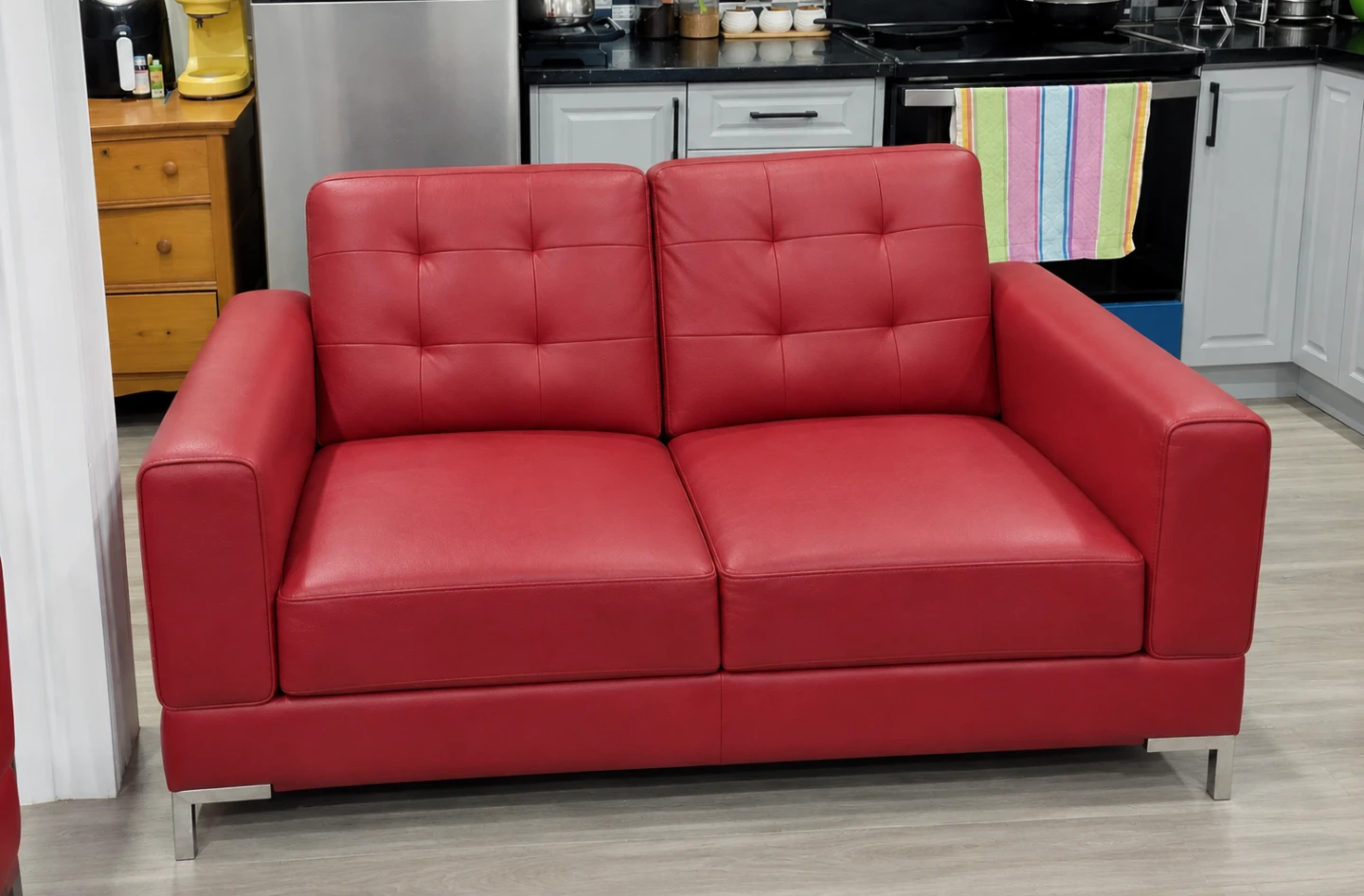 Red Faux Leather Two-Seater Sofa