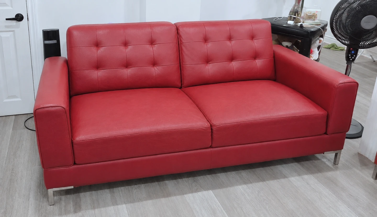 Red Faux Leather Two-Seater Sofa - photo 2