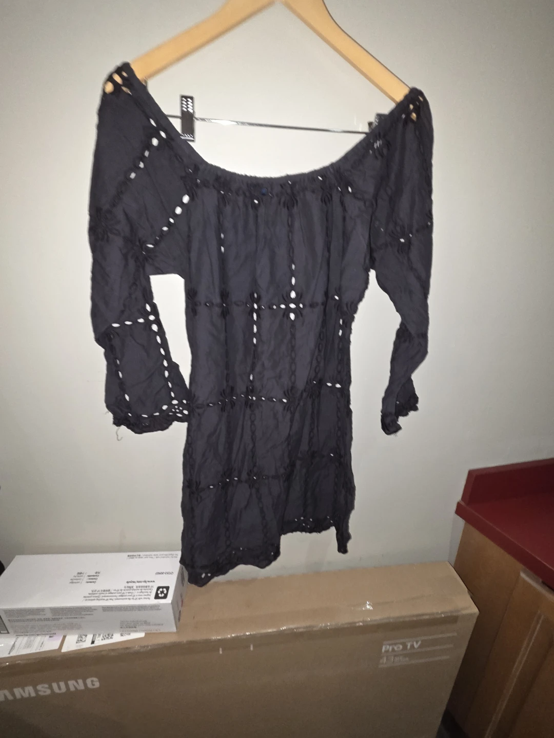 Black Eyelet Off-Shoulder Top - photo 3