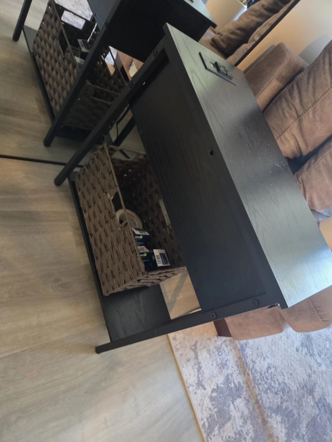 Black end table with built-in power outlets - photo 2