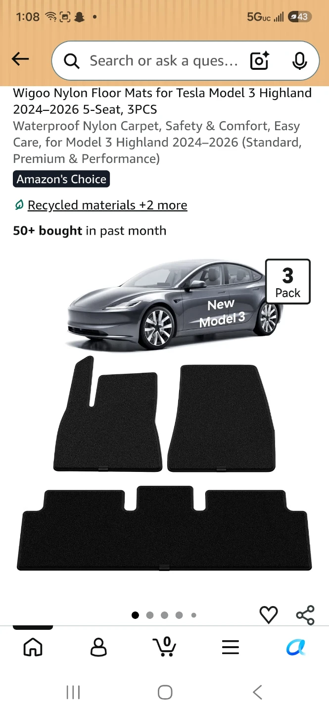 Wigoo Nylon Floor Mats for Tesla Model 3 Highland