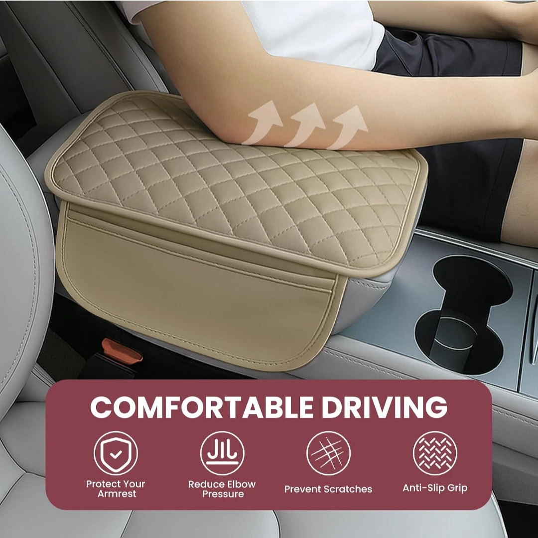Quilted Beige or black Car Armrest Console Pad Cover - photo 5