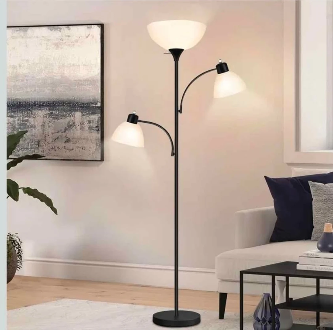 Black Torchiere Floor Lamp with 2 Adjustable Reading Lights