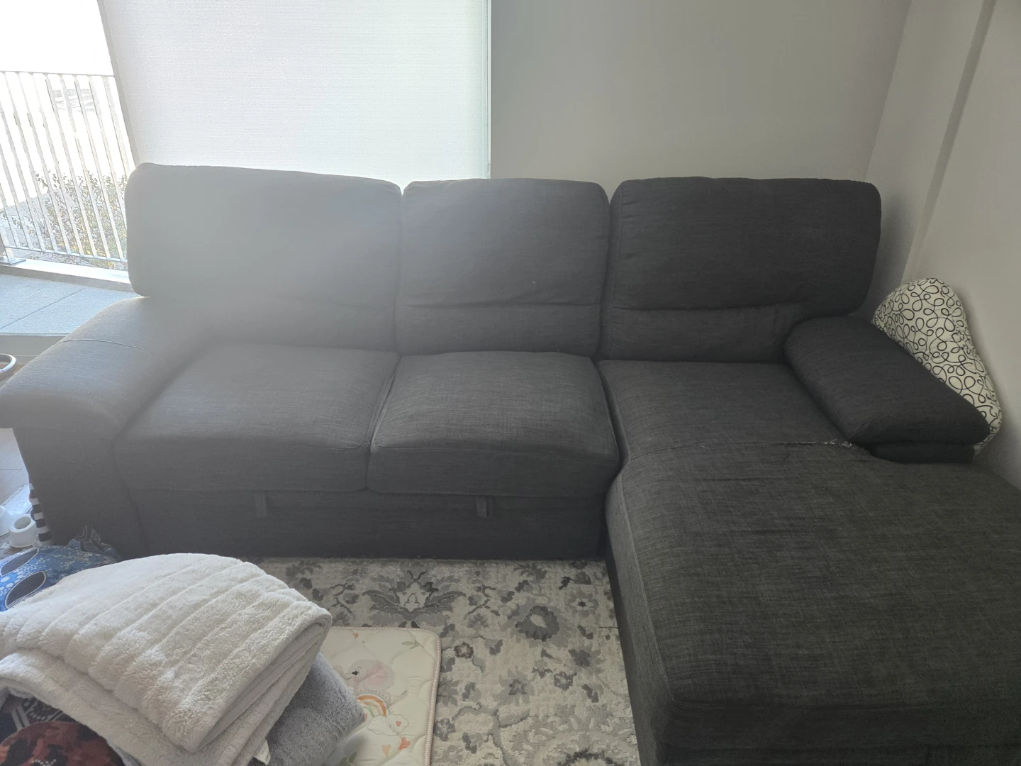 Dark Grey Sectional Sofa Bed with Storage