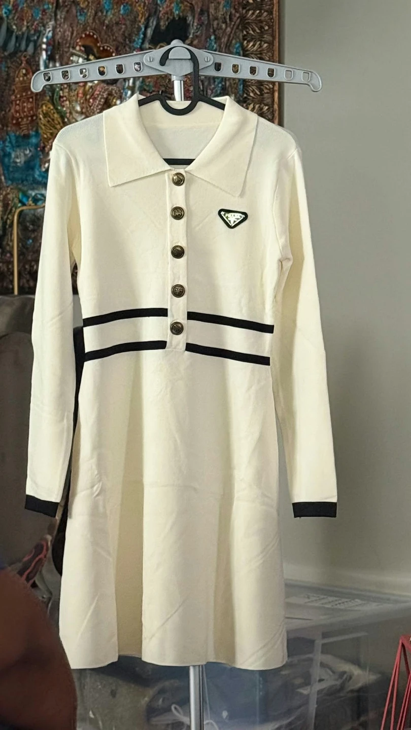 Cream and Black Knit Dress