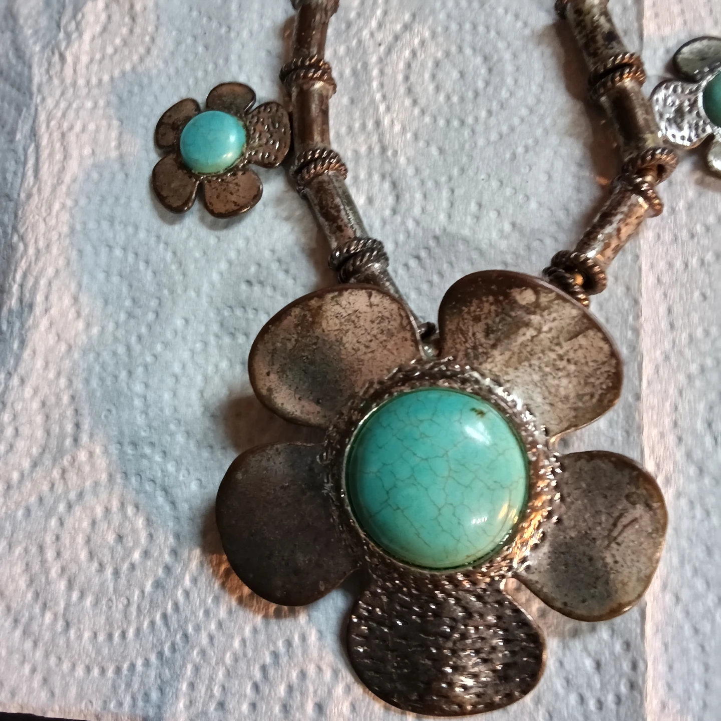 Floral Statement Necklace with Turquoise Stones - photo 2