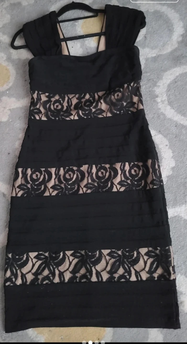 Black and Beige Lace Detail Dress