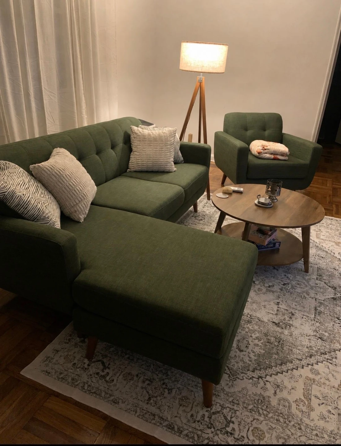 Bettie Avocado Mid-Century Modern Couch and Chair