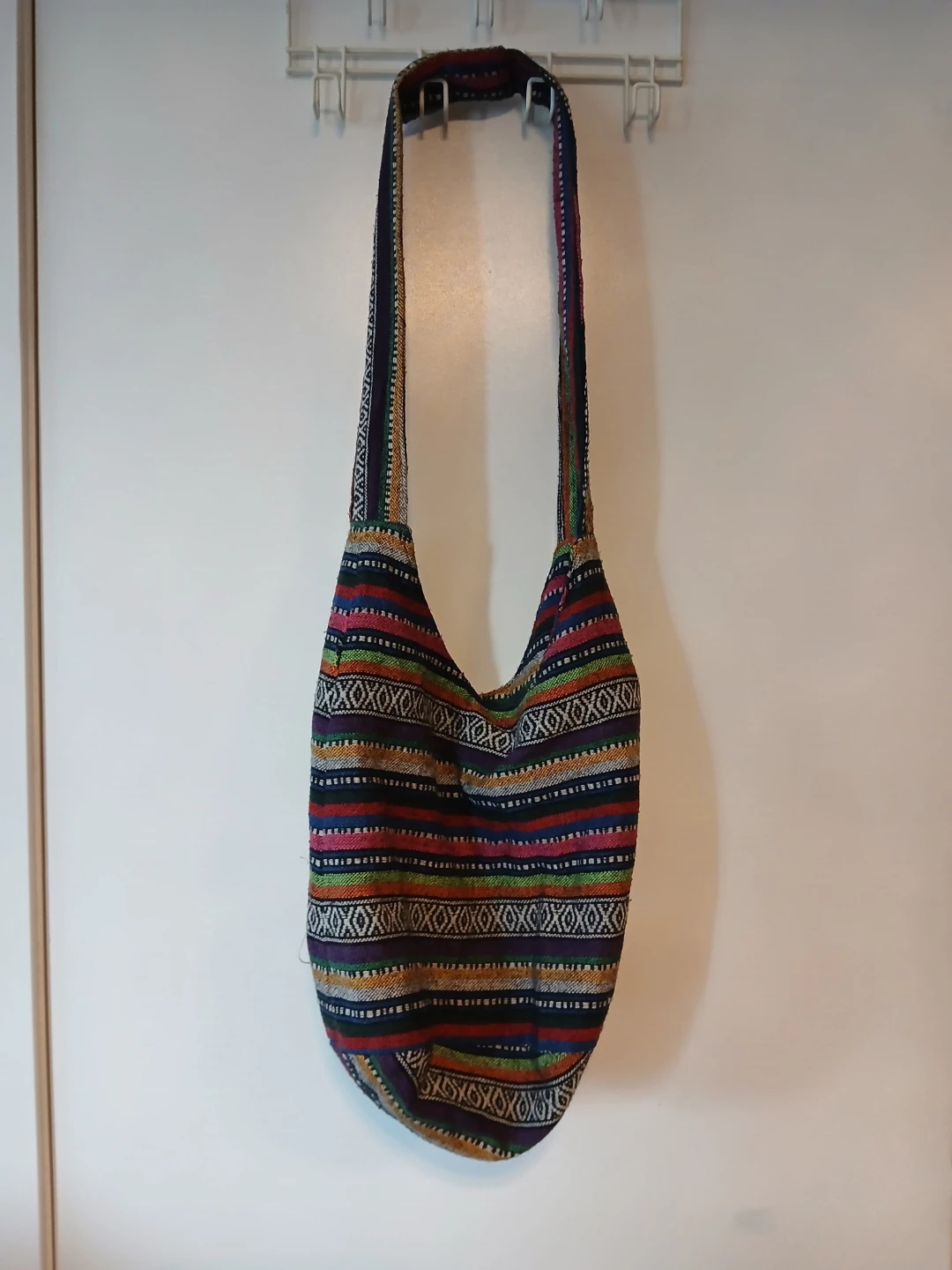 Multicoloured Woven Cotton Crossbody Bag.