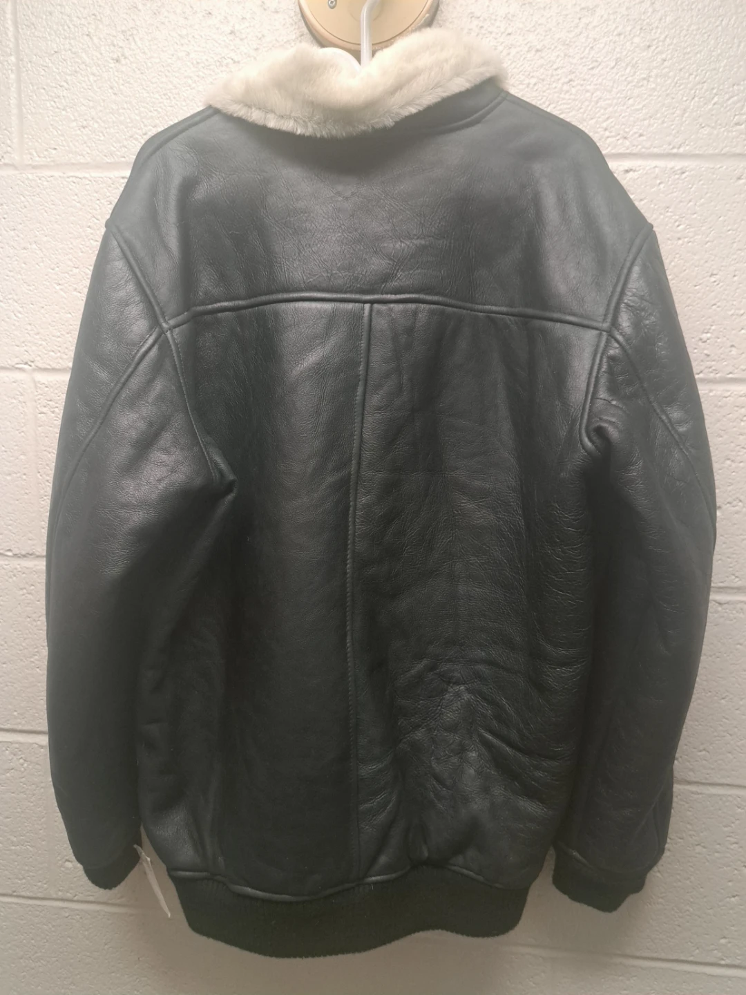 Black/Blue Leather Bomber Jacket with Sheep Wool fur lining - photo 2