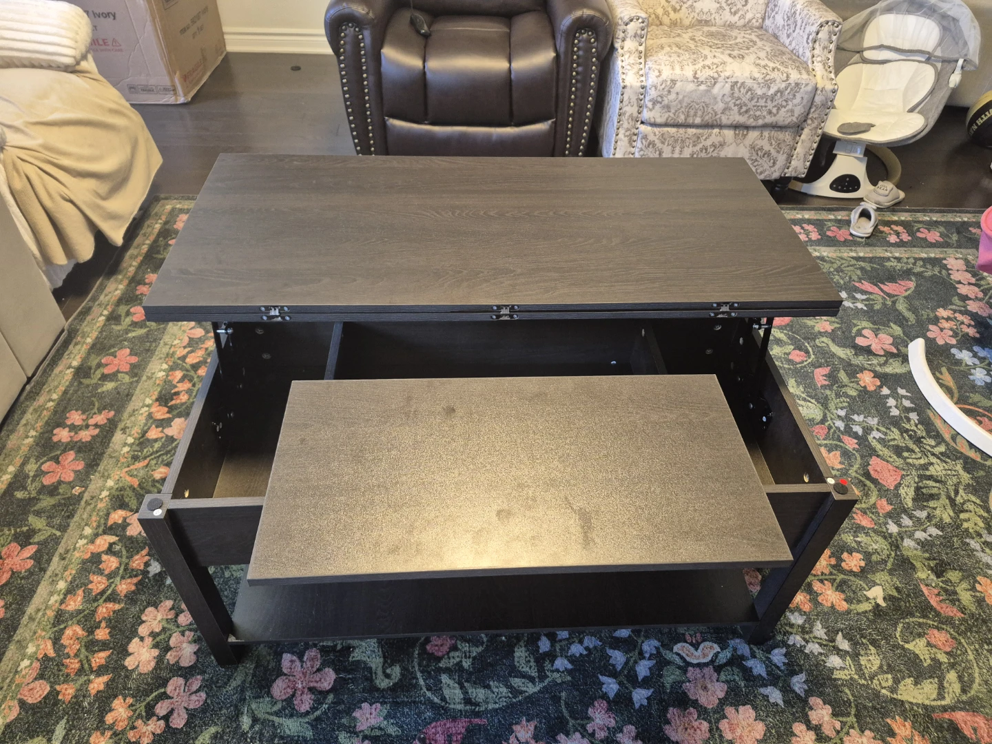 Dark Wood Lift-Top Coffee Table - photo 3