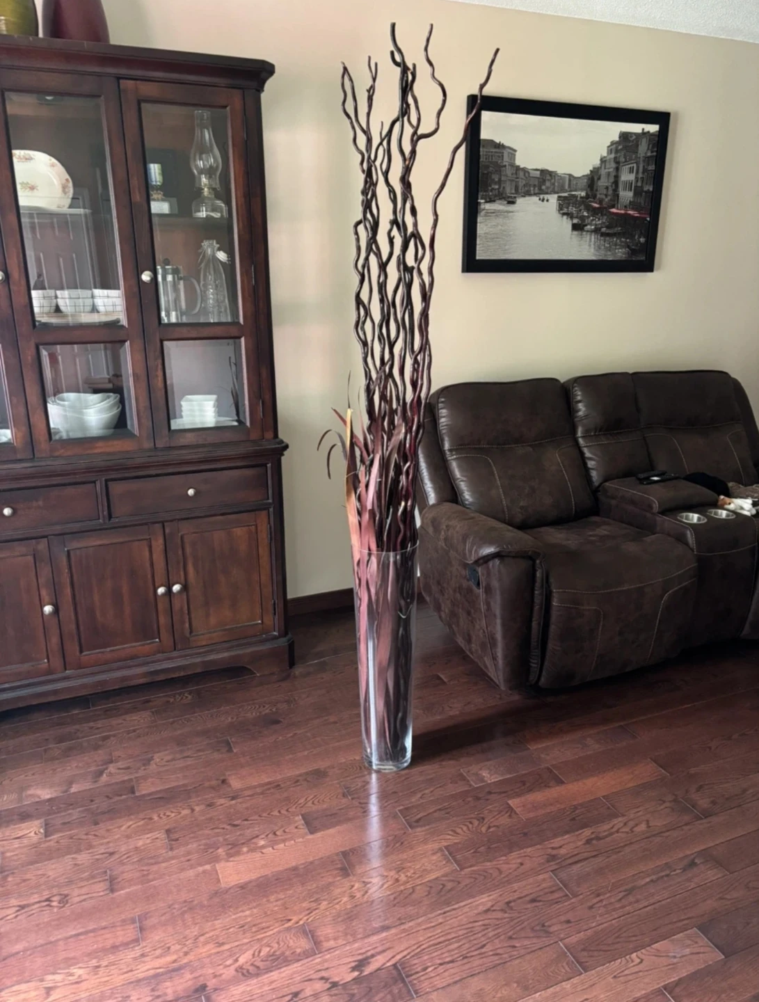 Glass Floor Vase with Sticks