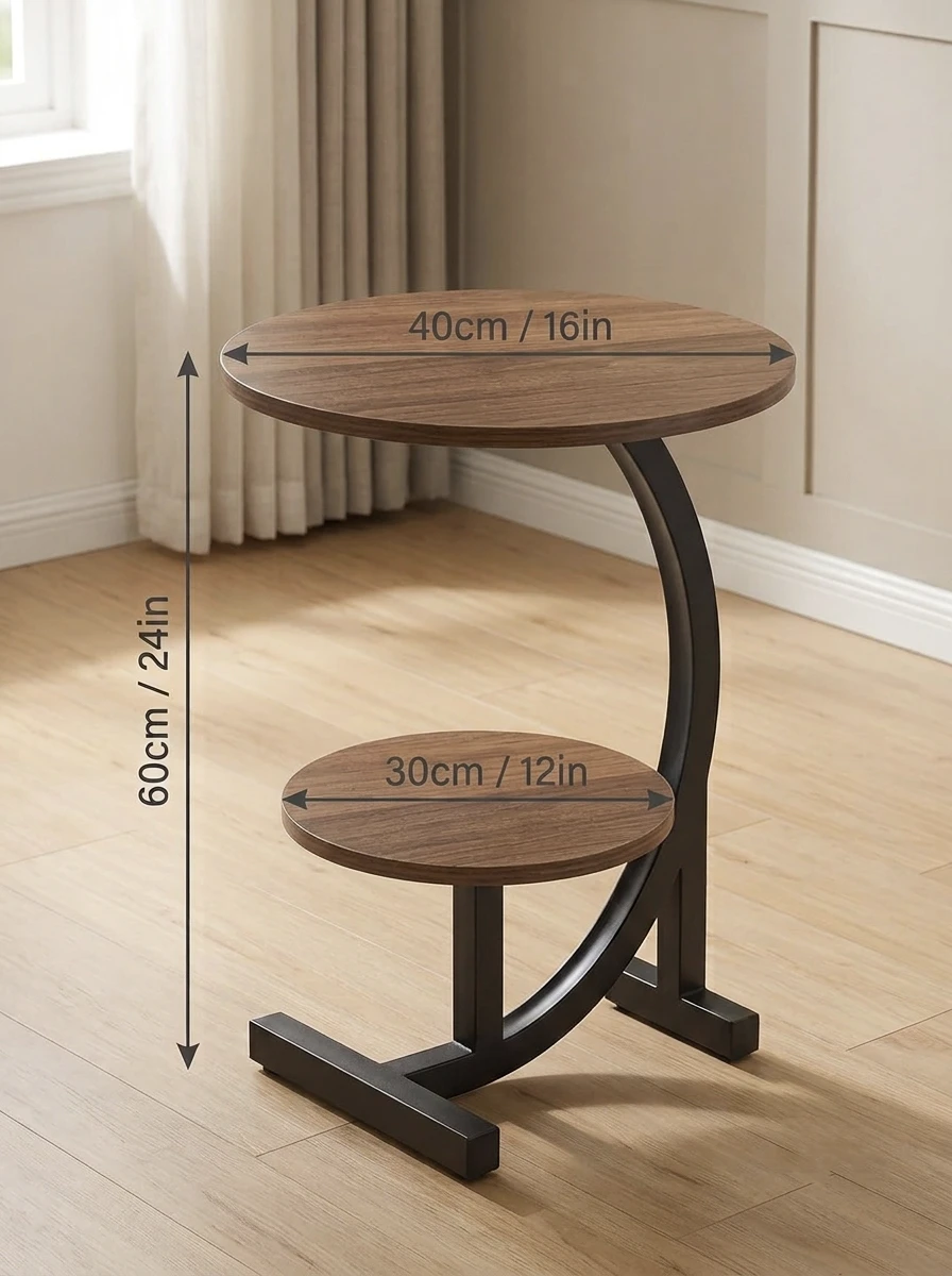 Brand New C-Shaped Side Table with Two Shelves