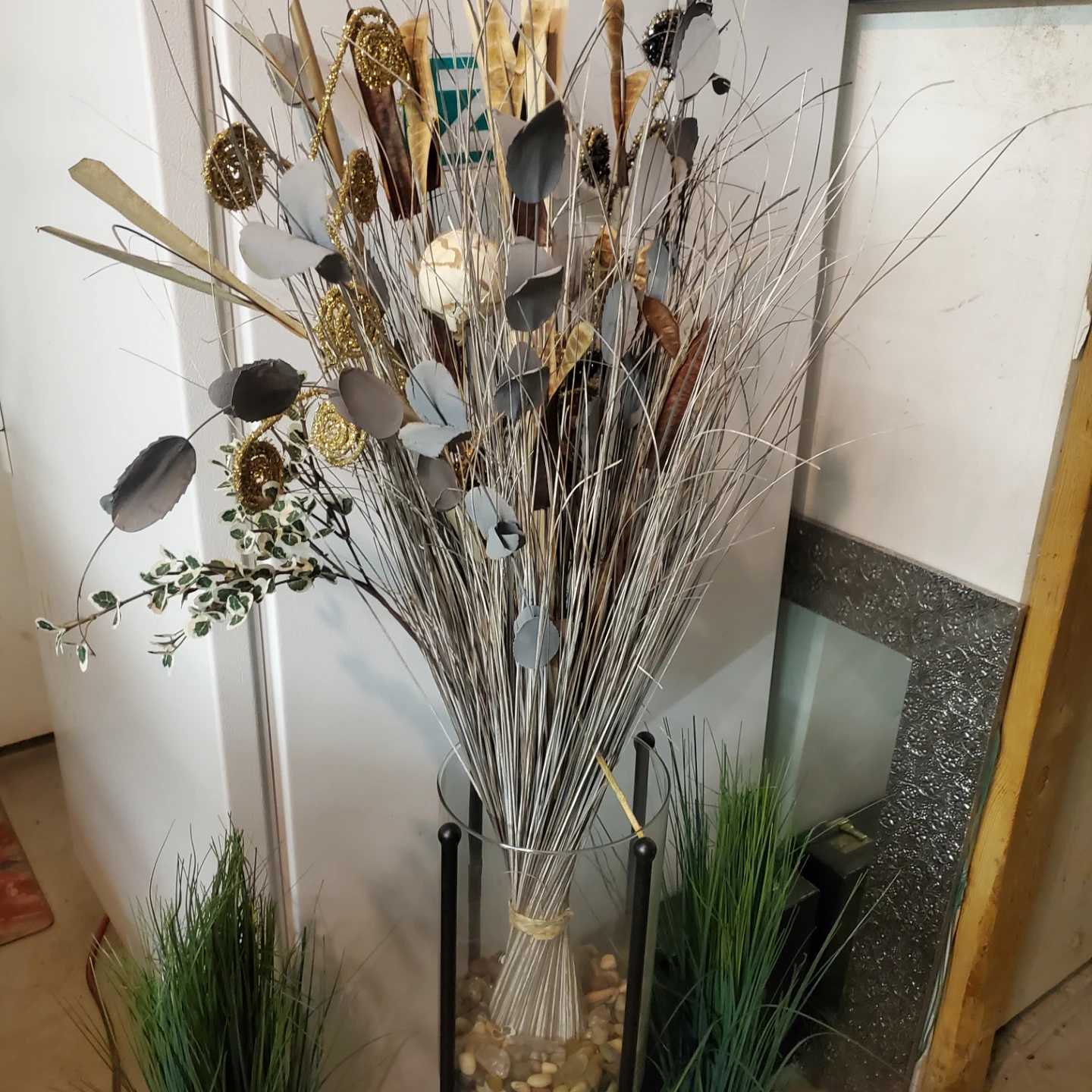 Tall Floor Vase with Decorative Dried Branches