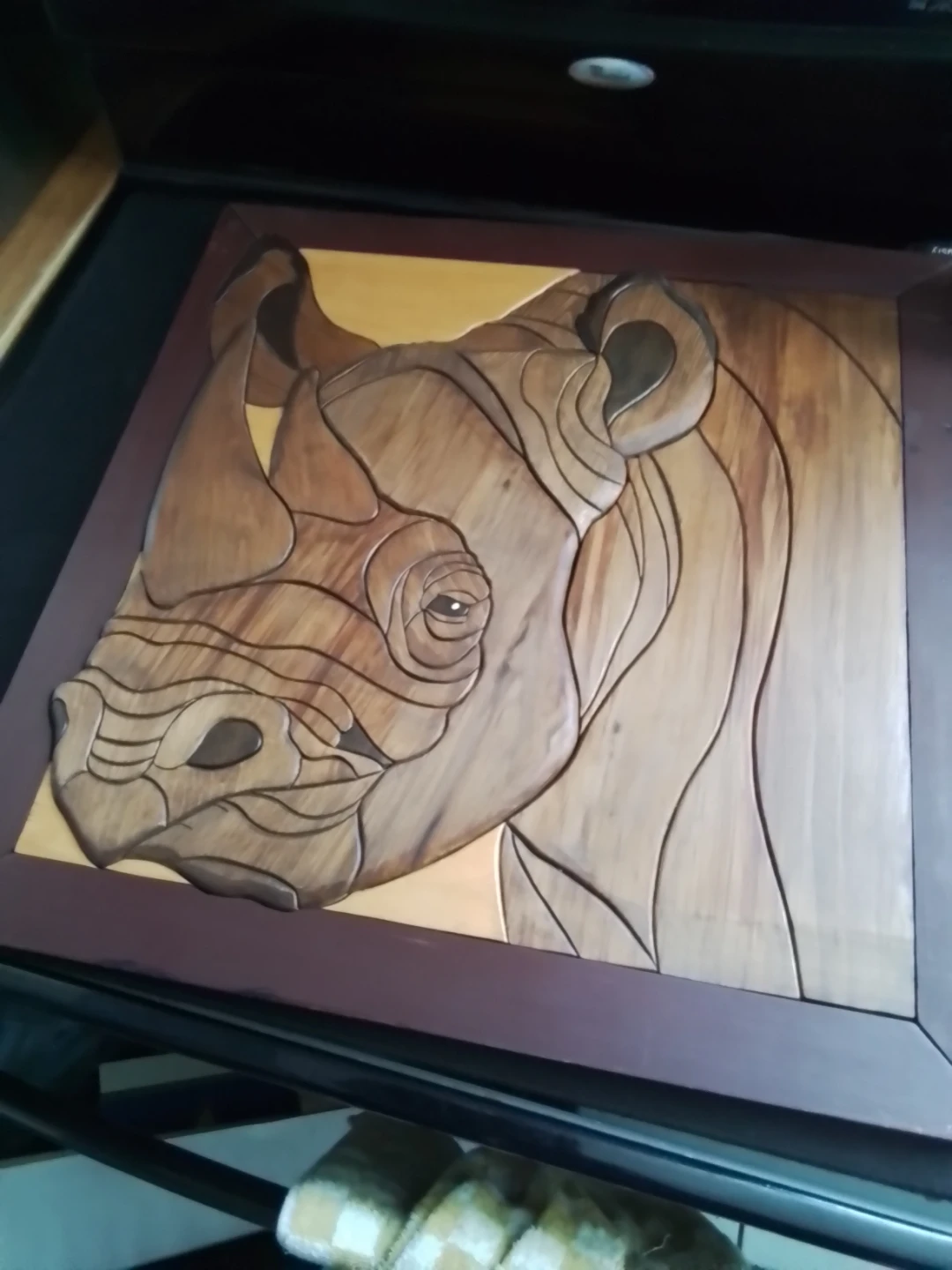 Intarsia Wooden Rhino Wall Art - photo 3