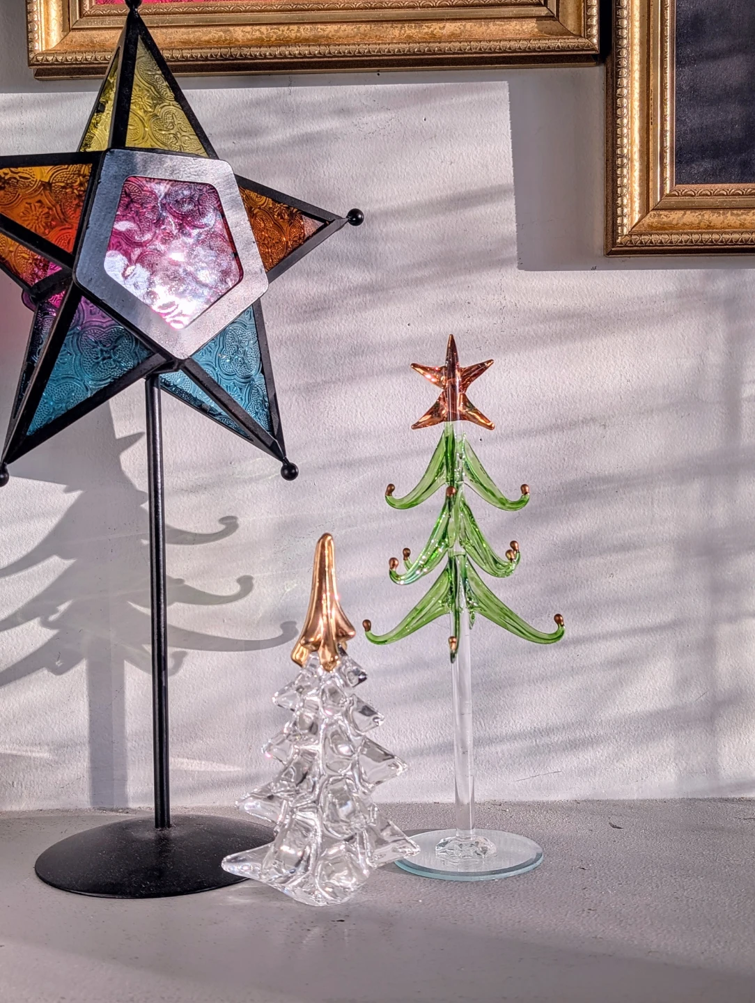 Beautiful Vintage Art Glass Christmas Tree Duo