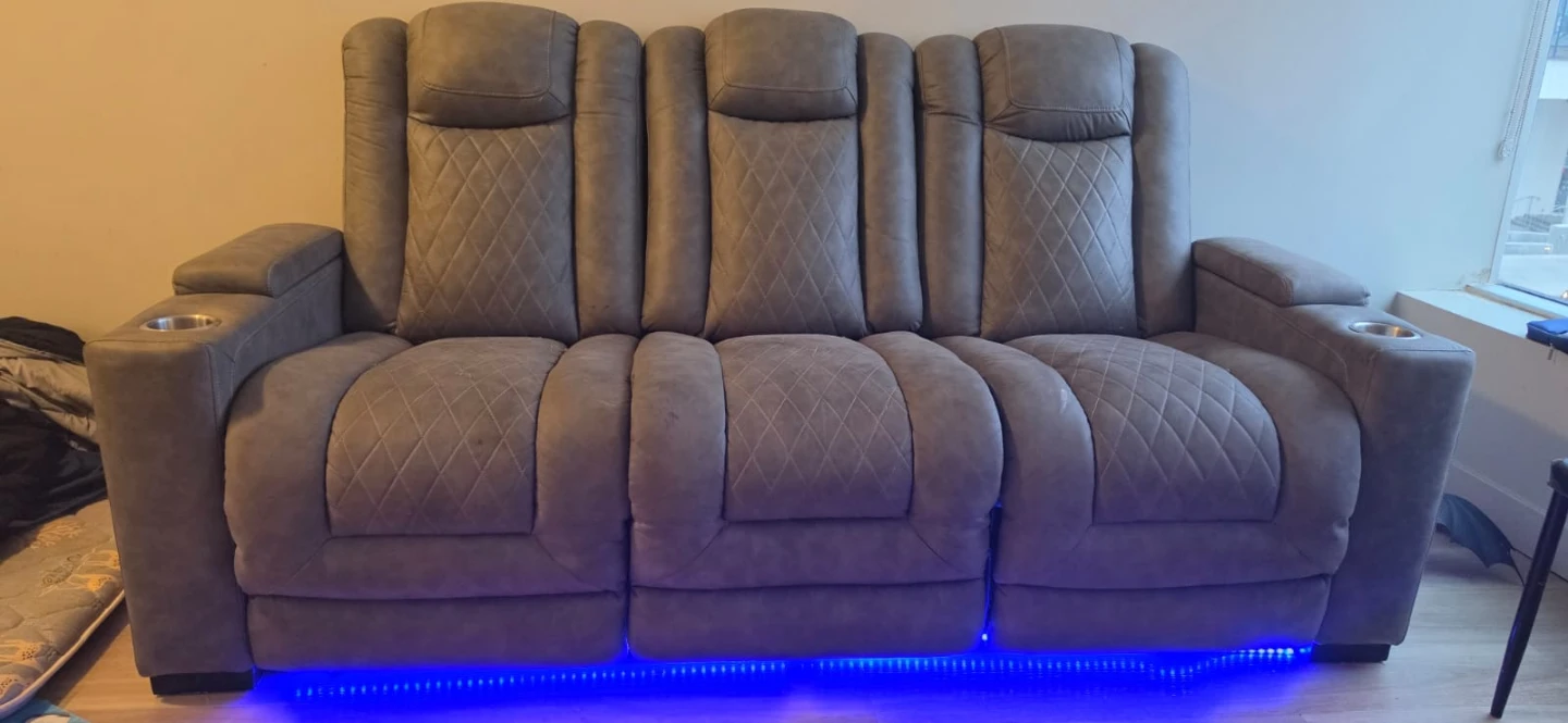 Grey Power Reclining Sofa with LED Lighting