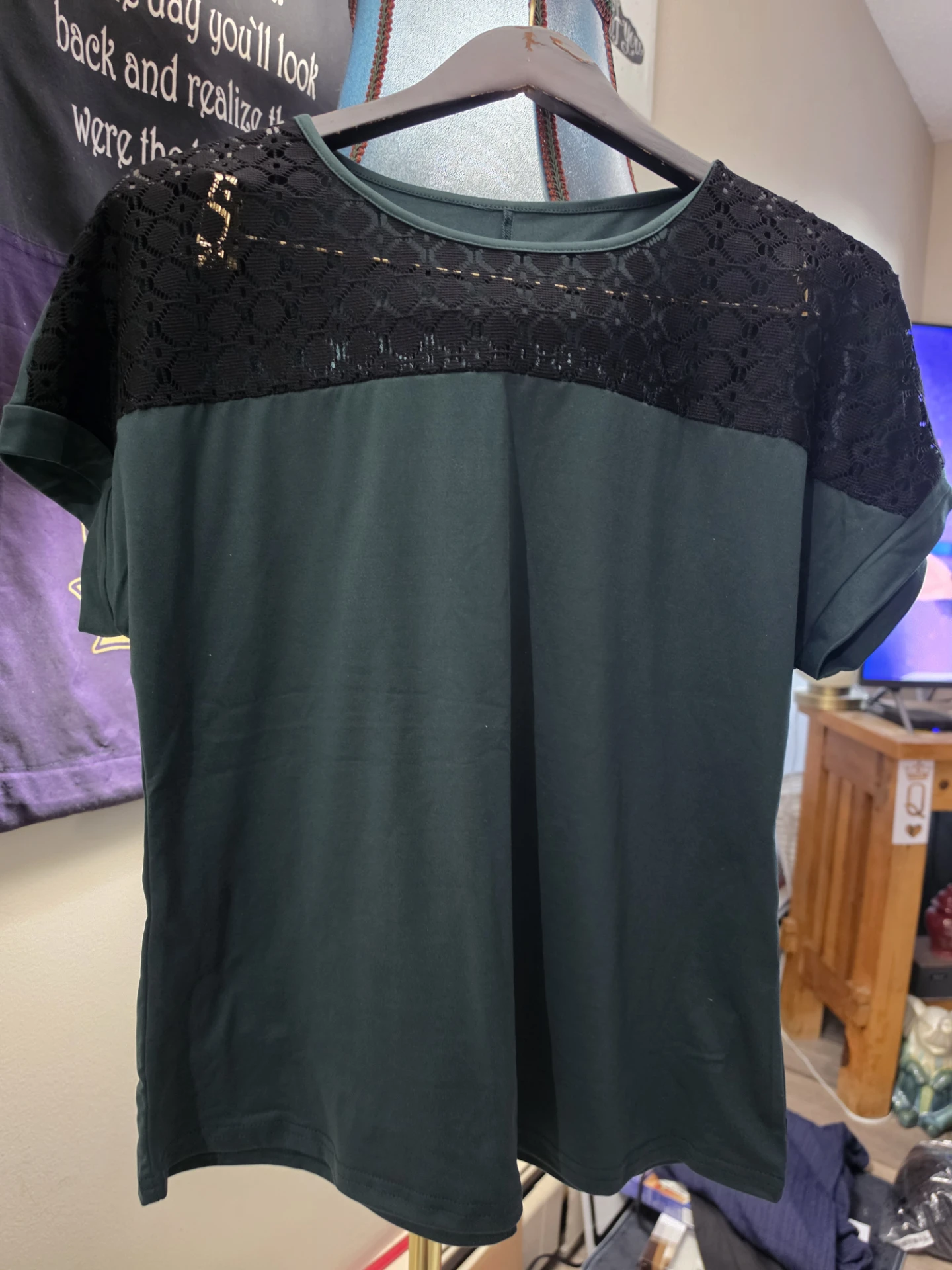 Dark green shirt with lace detail