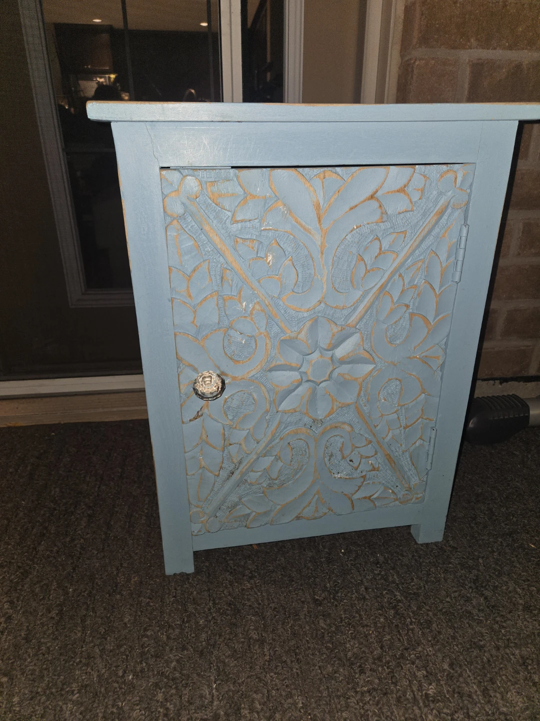 Blue Carved Wood Side Table