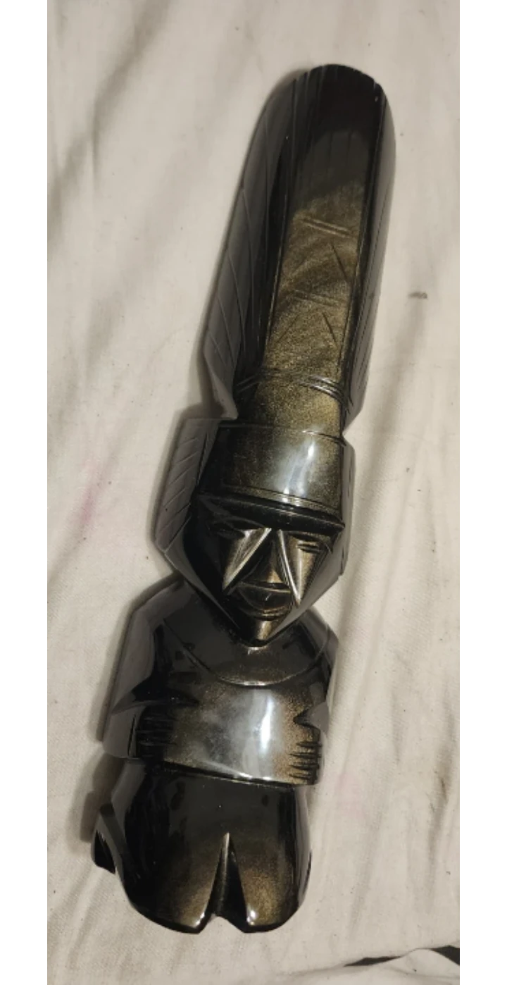 Hand-Carved Gold Sheen Obsidian Totem Figure