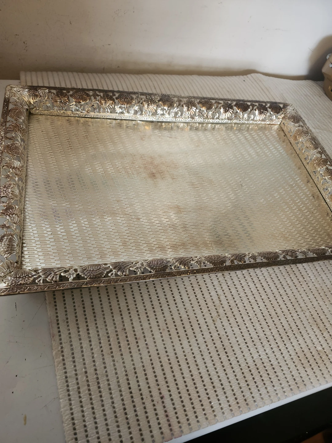 Vintage Silver Tone Ornate Serving Tray