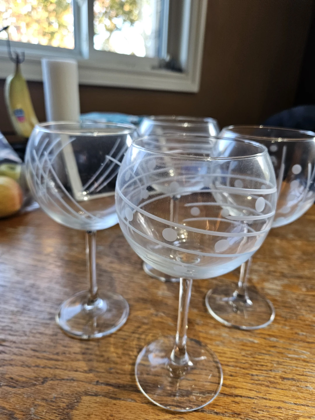 Set of 4 Etched Glass Wine Glasses