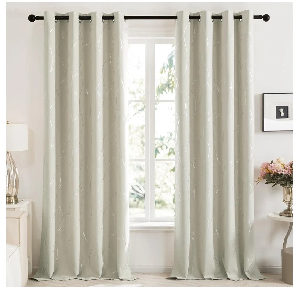 Blackout Curtains with Silver Wave Foil Print – Set of 2 - photo 2