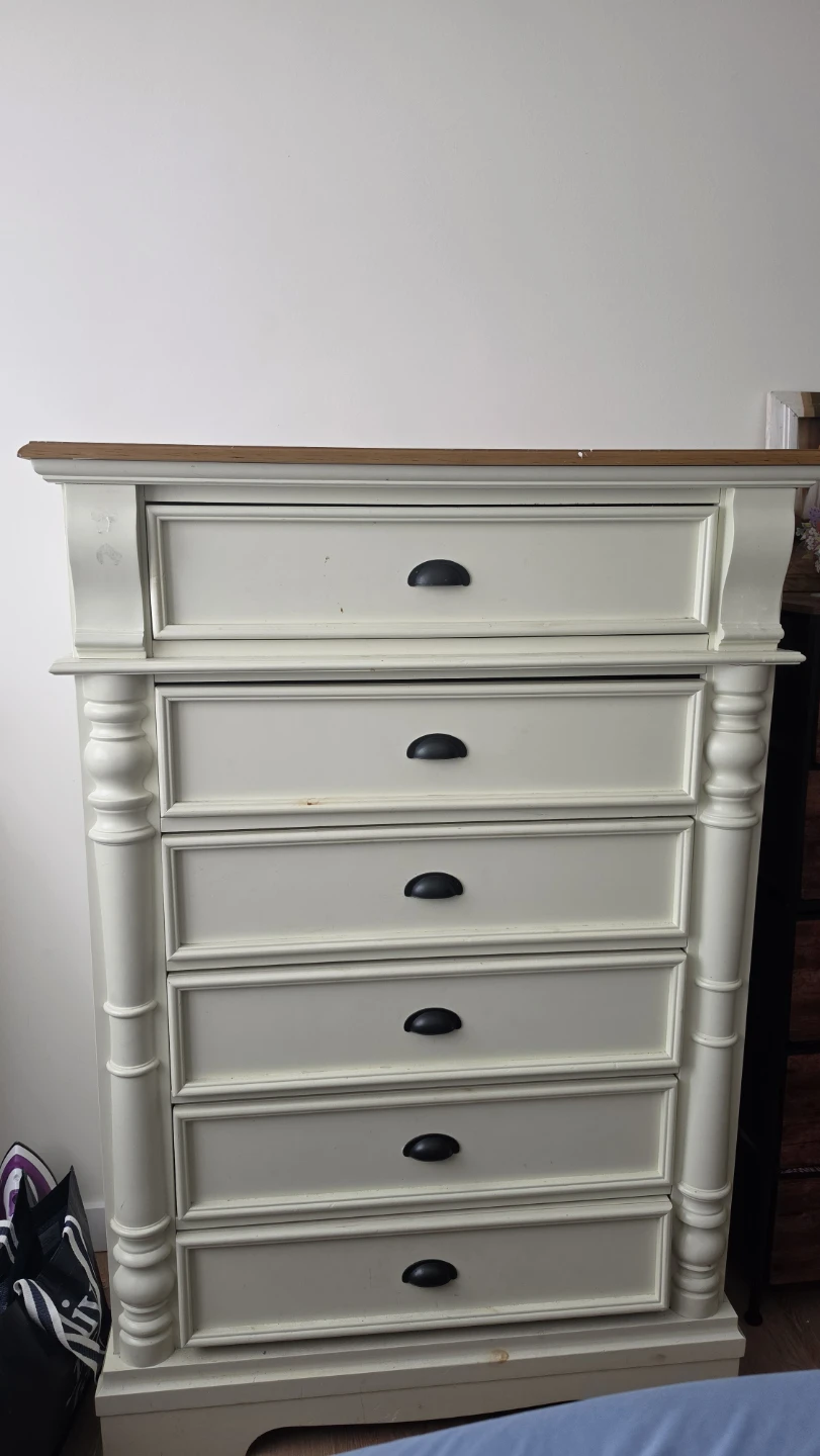 Off-White Tall Dresser with Six Drawers