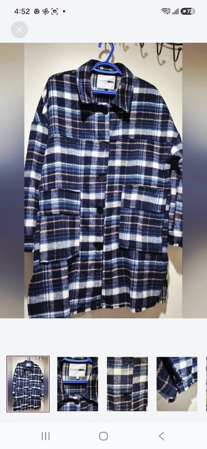 Fashion Nova Blue Plaid Shirt Jacket, oversized