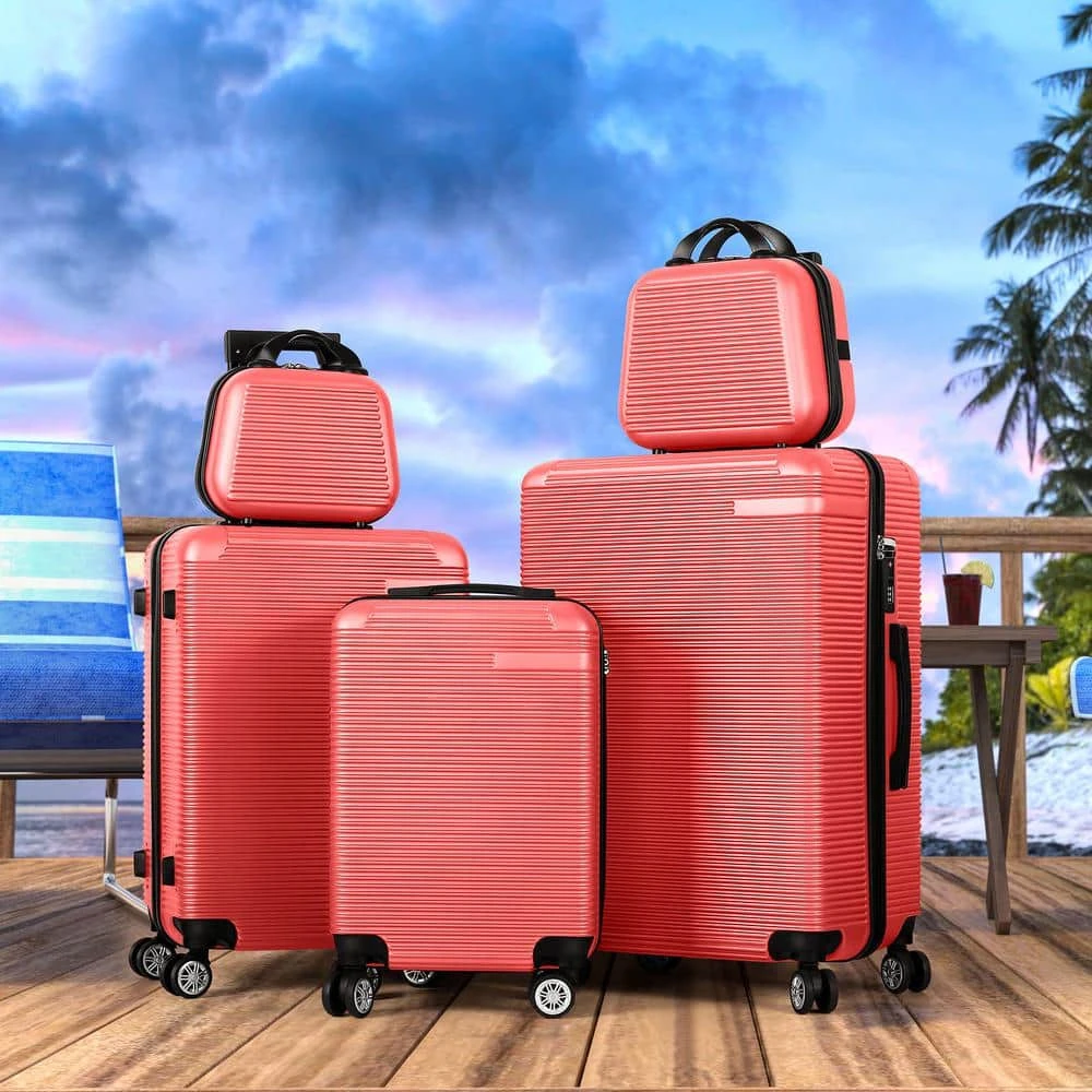 NEW 5-Piece Coral Hard-Shell Luggage Set
