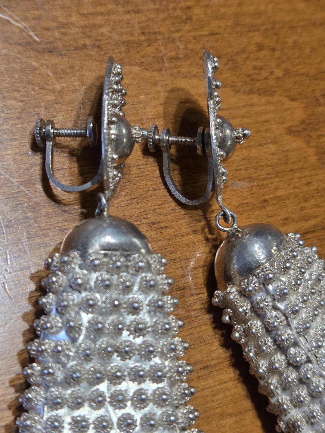 Vintage silver-tone Jhumka style screw-back earrings - photo 2