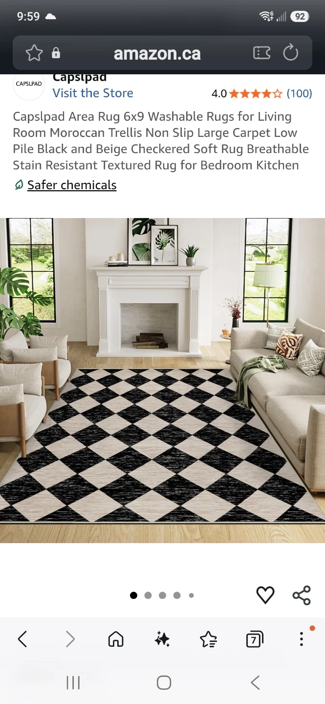 Capslpad Washable Moroccan Trellis Area Rug 6x9