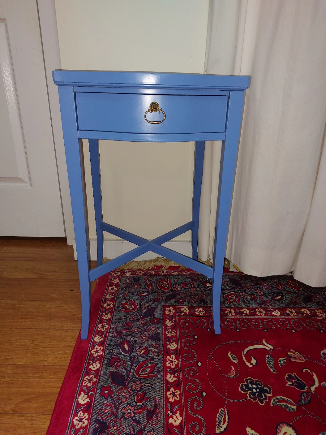 Vintage Blue Painted Wood Side Table
