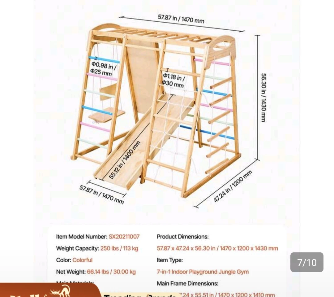7-in-1 Indoor Wooden Playground Jungle Gym - photo 2